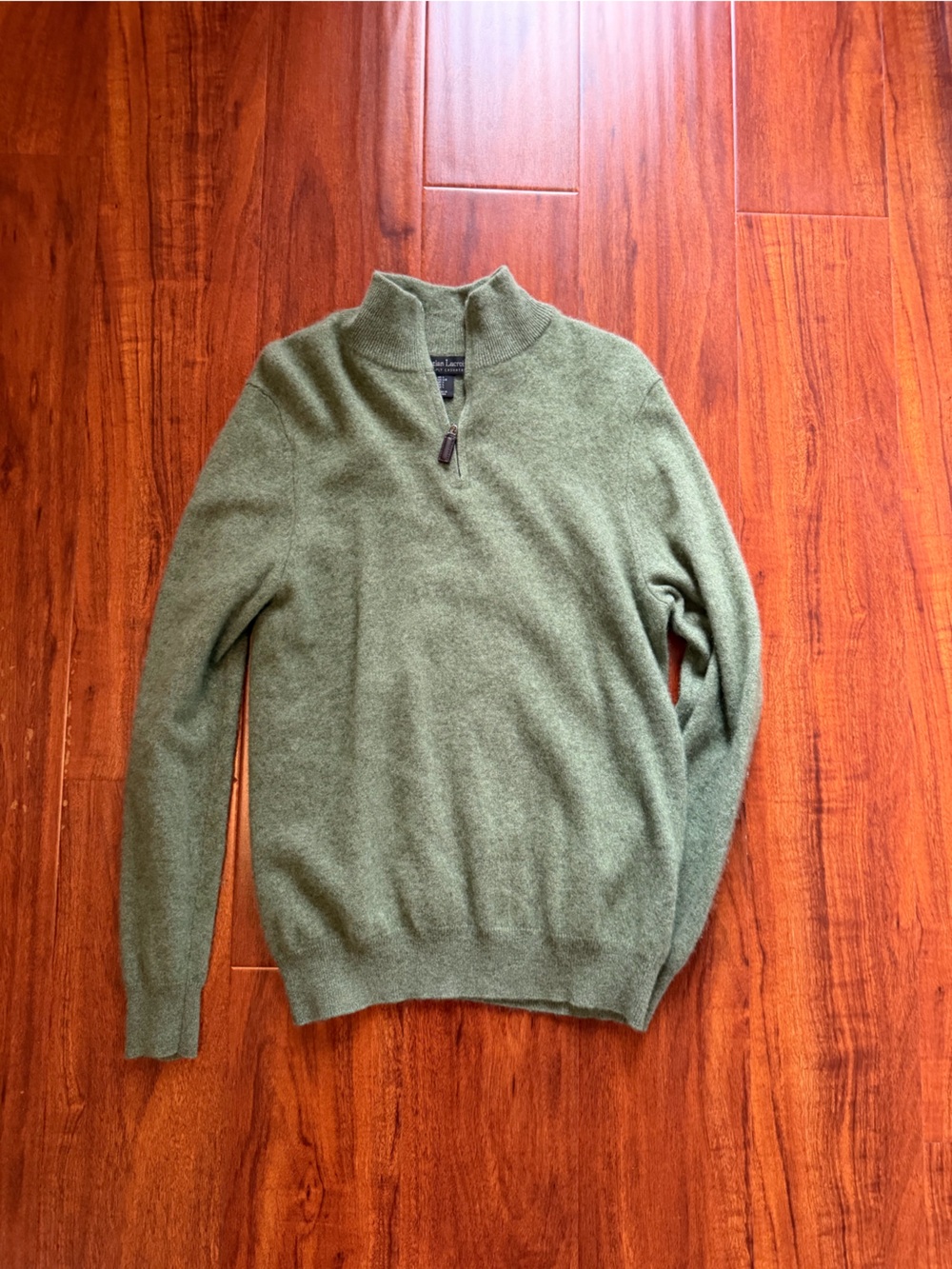 Cashmere Olive Green Quarter-Zip Sweater